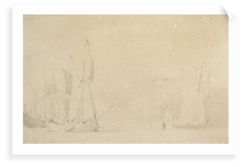 A smak and a galjoot before a light breeze by Willem Van de Velde the Younger