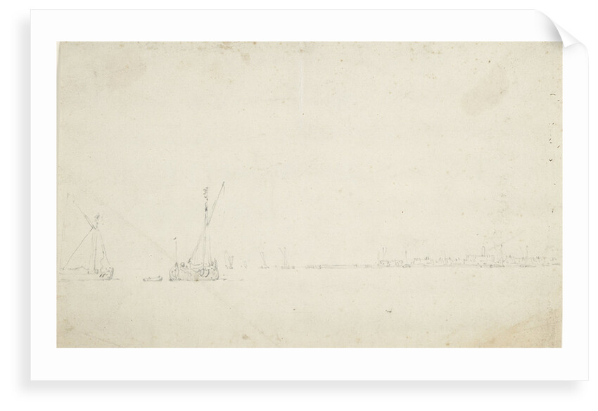 Two smalschips off a Dutch town by Willem Van de Velde the Younger