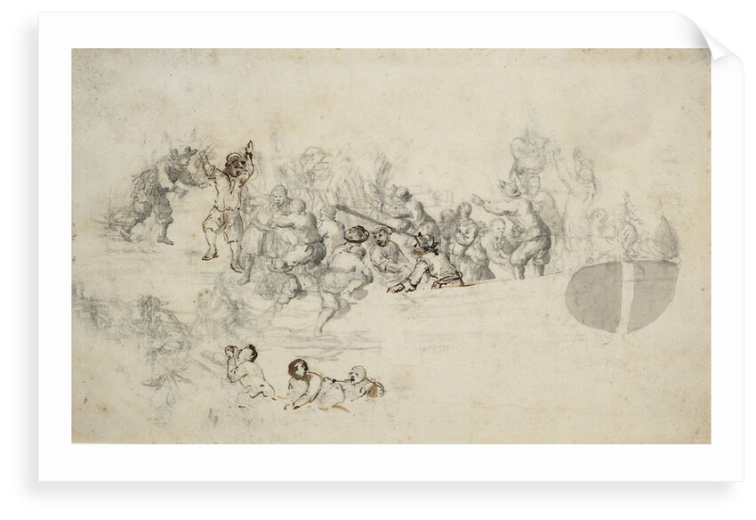 Men jumping into a boat during an action by Willem Van de Velde the Younger