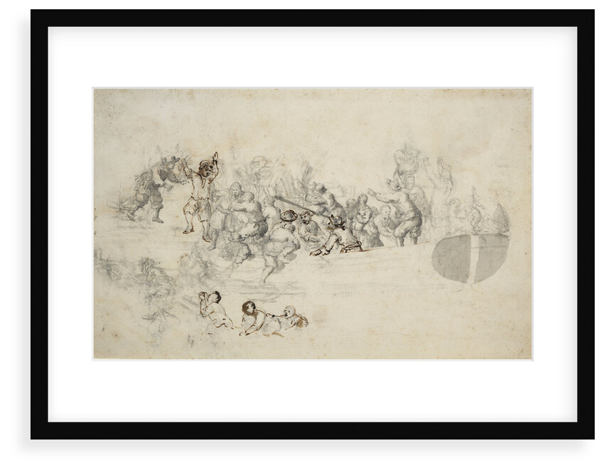 Men jumping into a boat during an action by Willem Van de Velde the Younger