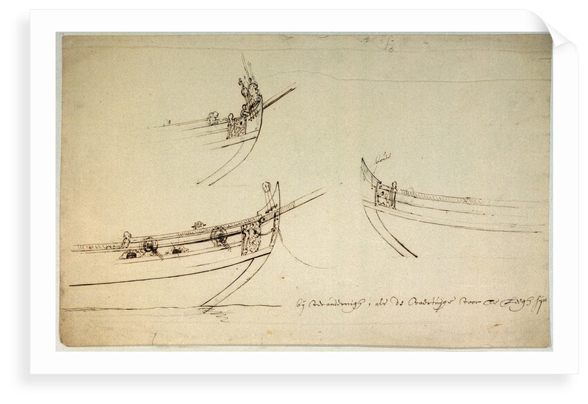 Sketch designs for the fore part of a yacht to be built for the van de Veldes by Willem Van de Velde the Younger