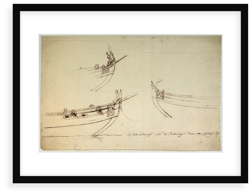 Sketch designs for the fore part of a yacht to be built for the van de Veldes by Willem Van de Velde the Younger