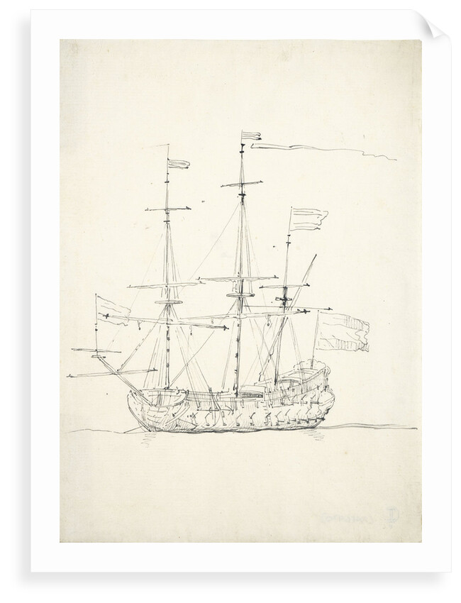 A Dutch flagship at anchor by Willem Van de Velde the Younger