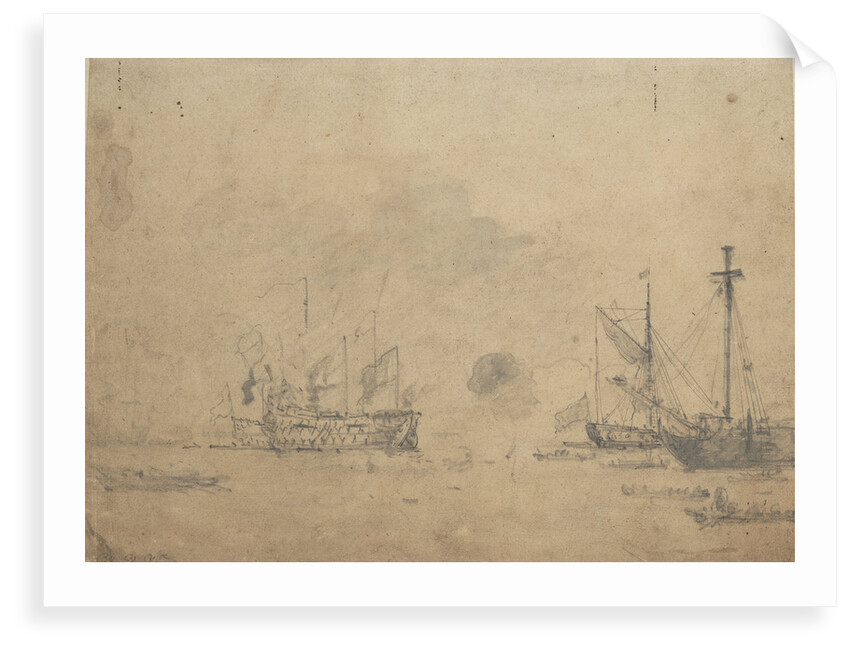 The launch of an English three-decker by Willem Van de Velde the Younger