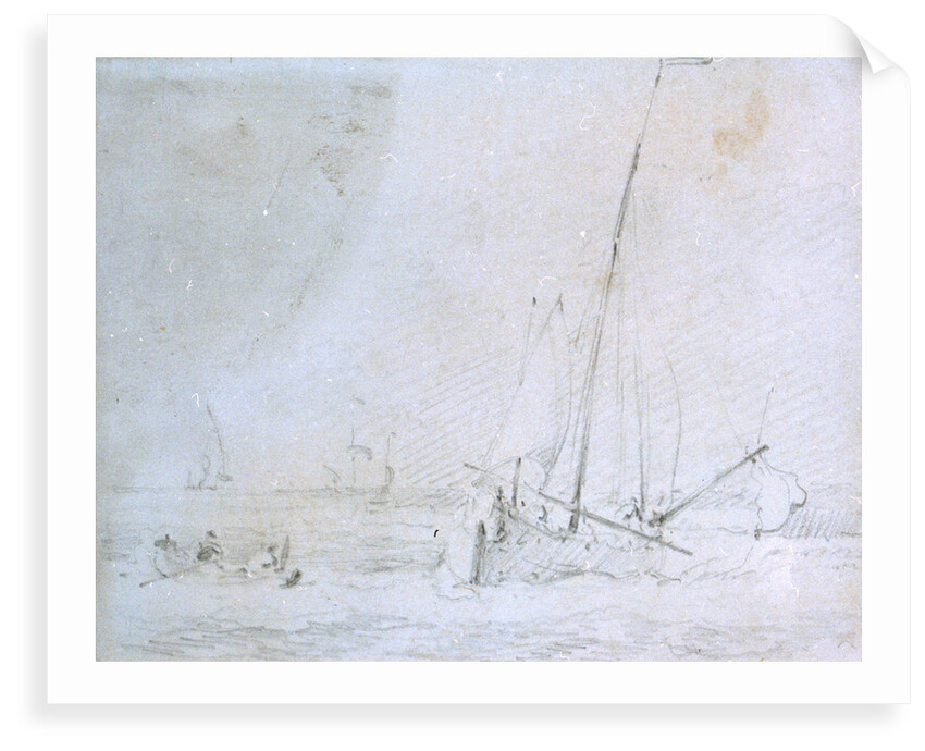 A dogger running into the land by Willem Van de Velde the Younger
