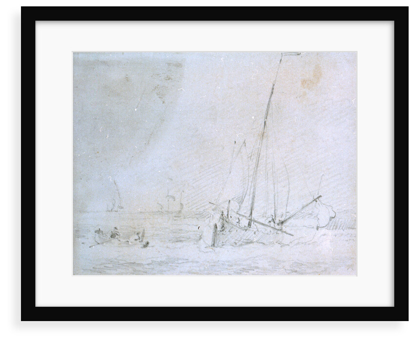 A dogger running into the land by Willem Van de Velde the Younger