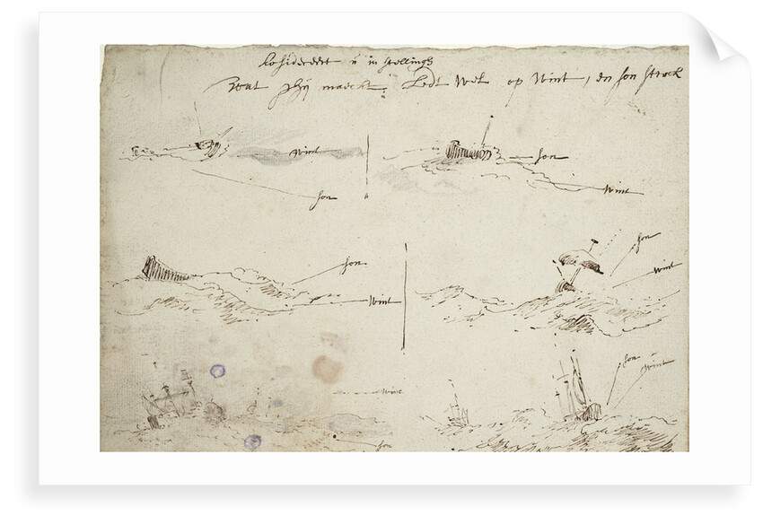Studies of wind and sun in a heavy sea by Willem Van de Velde the Younger