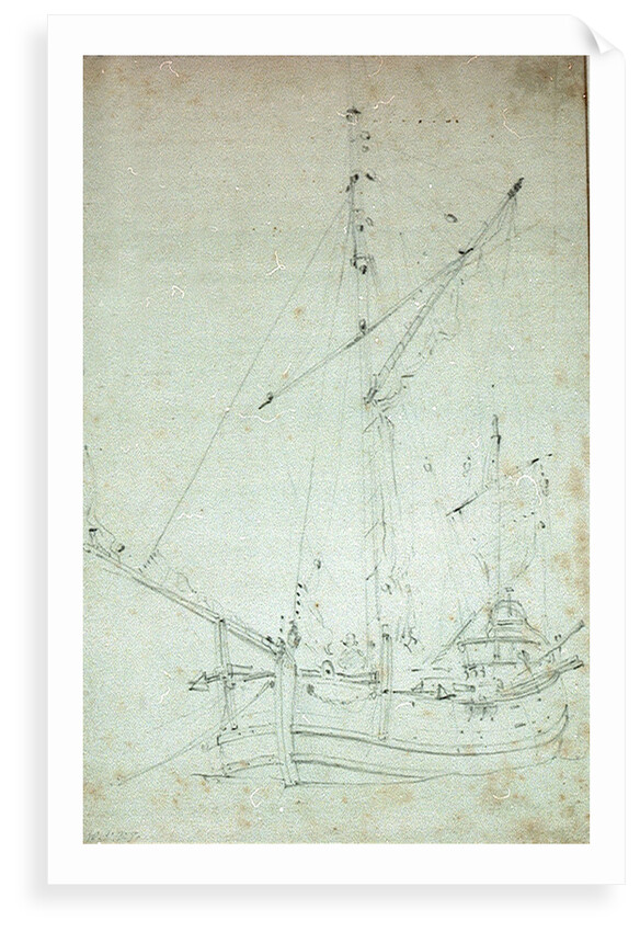 A dogger at anchor by Willem Van de Velde the Younger