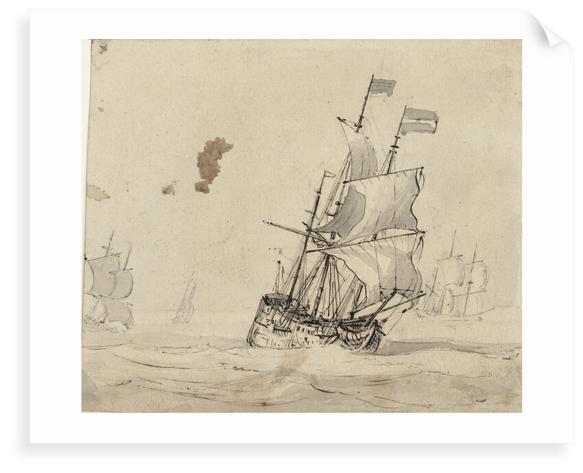 A Dutch flagship with the wind on the quarter by Willem Van de Velde the Younger
