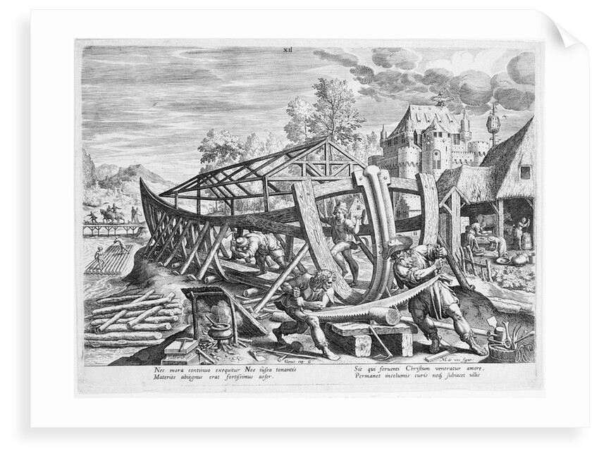 Building of the Ark. Nec mora... subiacet ullis. Plate XII of a set of sixteen illustrations for the book of Genesis by M. de Vos