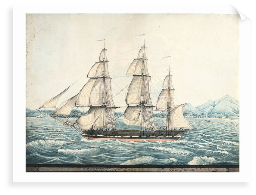 Florentia Captn Wimble. Passing through Telleberry Roads Feby 1st 1825 Coast of Malabar by Neve