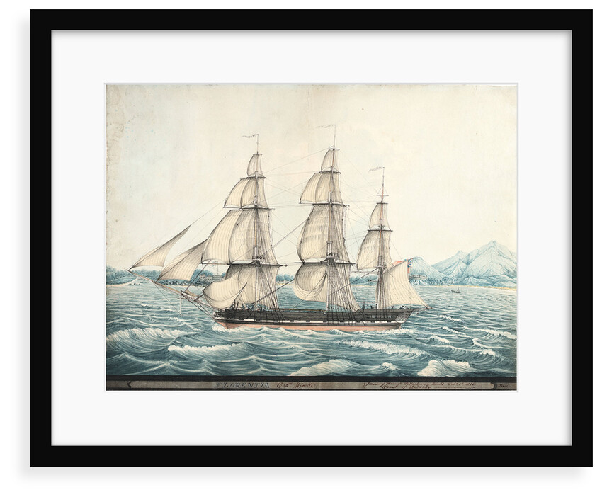 Florentia Captn Wimble. Passing through Telleberry Roads Feby 1st 1825 Coast of Malabar by Neve