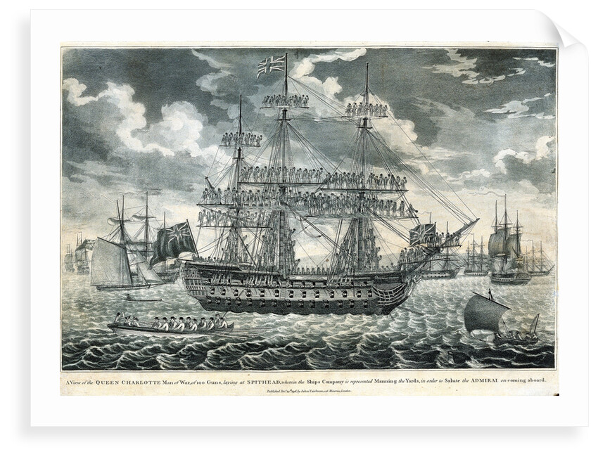A view of the man-of-war 'Queen Charlotte', 100 guns, laying at Spithead by John Fairburn