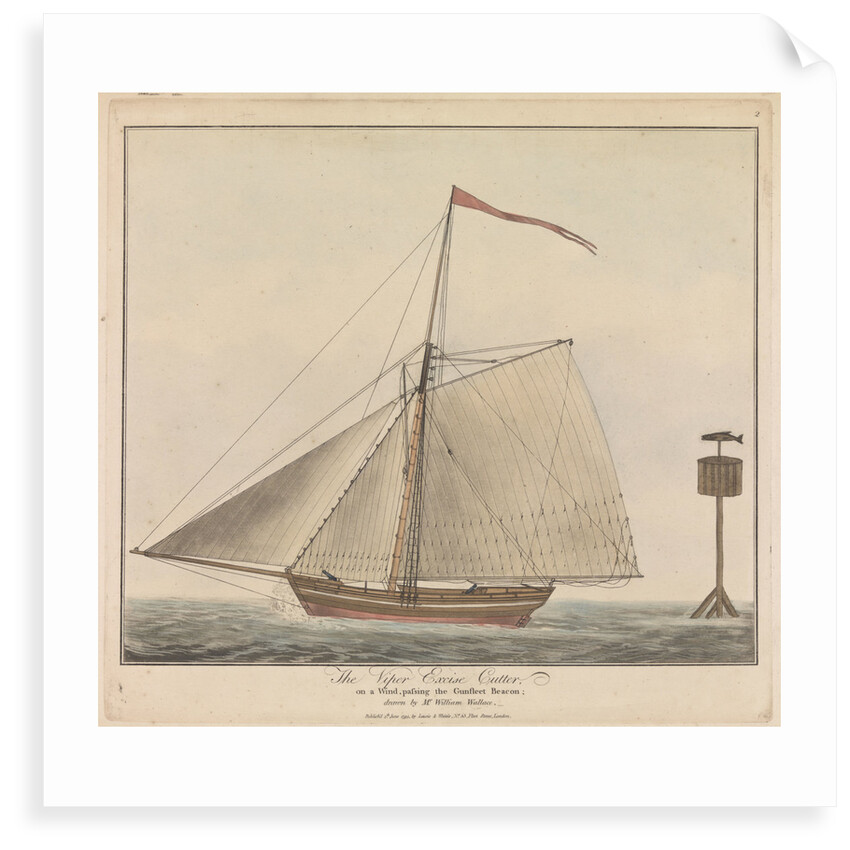 The 'Viper' Excise Cutter on a wind, passing the Gunfleet Beacon by William Wallace