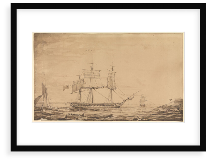 HMS 'Barham' dropping out of Sheerness Harbour, 7th February 1836 by Francis Byron