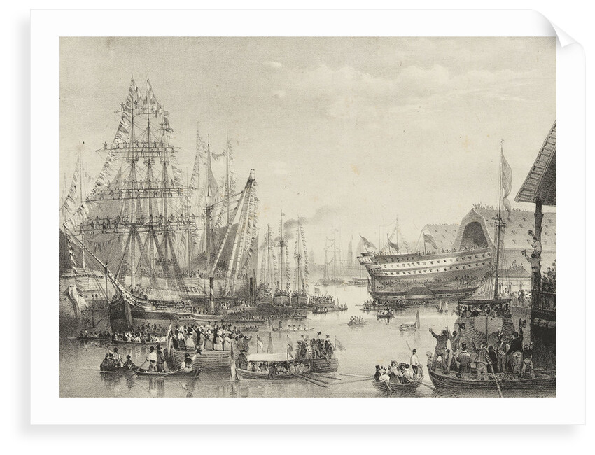 The launch of 84-gun HMS 'Thunderer' at Woolwich Dockyard, 1831 by T.S. Cooper