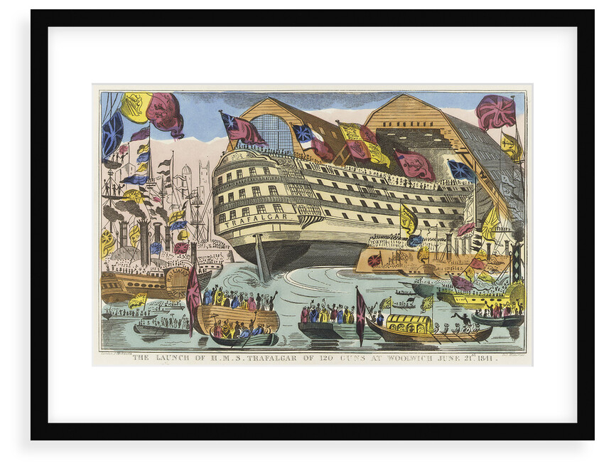 The launch of HMS 'Trafalgar' of 120 guns at Woolwich, 21 June 1841 by J. Fairburn