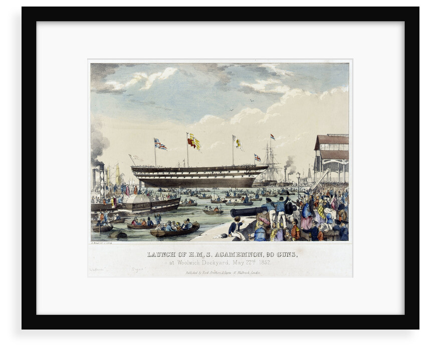 Launch of HMS 'Agamemnon', 90 guns, at Woolwich Dockyard, 22 May 1852 by A. Pernet