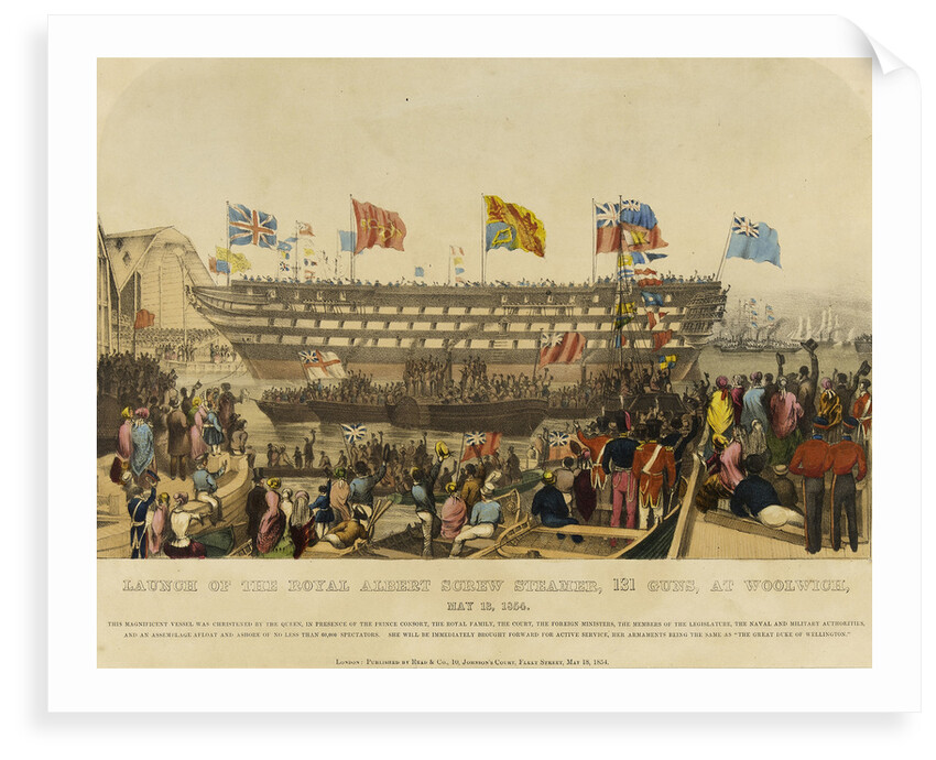Launch of HMS Royal Albert screw steamer, 131 guns, at Woolwich, 13 May 1854 by Read & Co