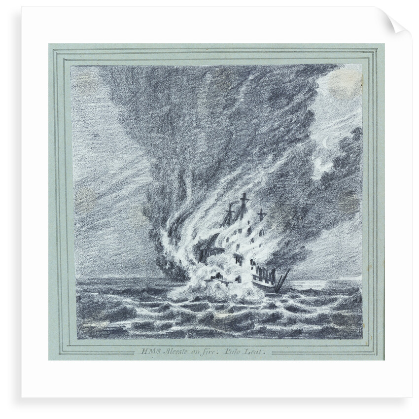 HMS 'Alceste' on fire, Pulo Leat by C. W. Browne