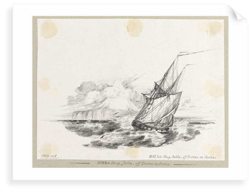 HM late sloop 'Julian' off Tristan da Cunha by C. W. Browne