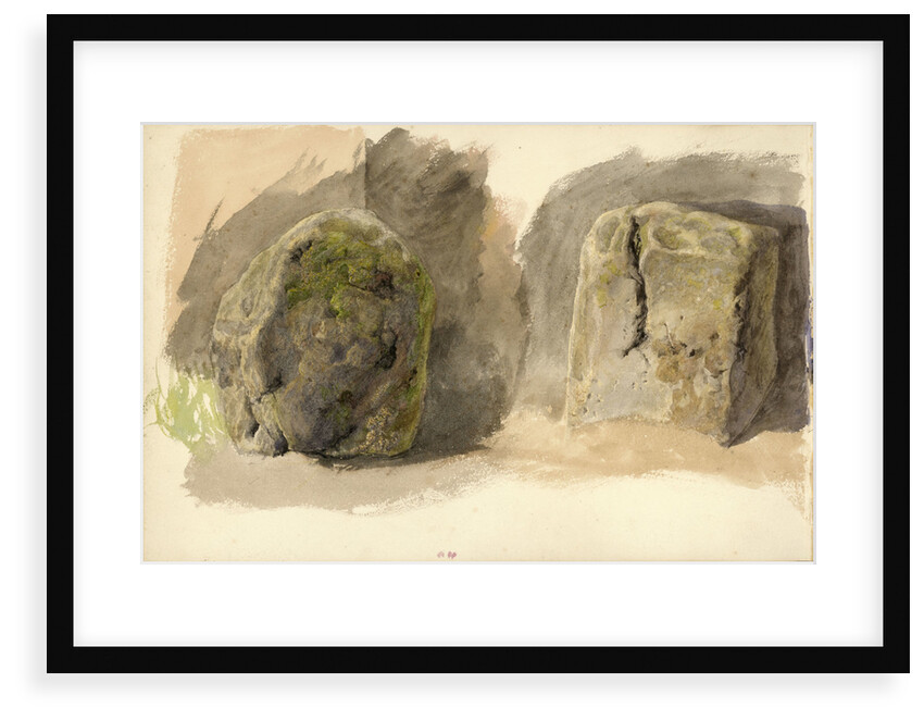 Studies of lichen covered boulder and a stone block (on reverse) by John Brett