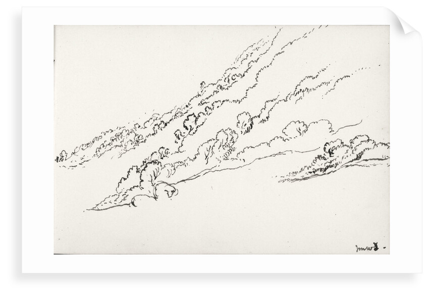Sketch of hilly wooded landscape (on reverse and inverted) by John Brett