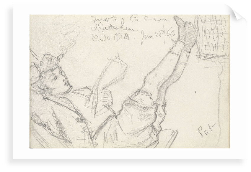 Sketch of a boy, Pat, reclining, reading with his feet up by John Brett