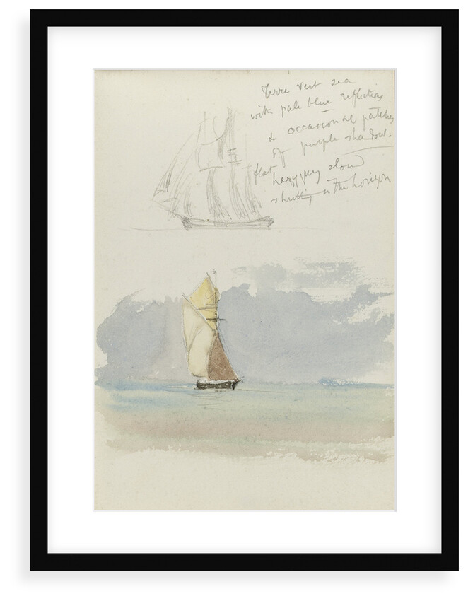 Two sketches of a sailing vessel at sea by John Brett