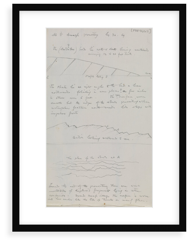 Sketch of rocks with sea and hills beyond. North side of cove in Dooagh promontory by John Brett