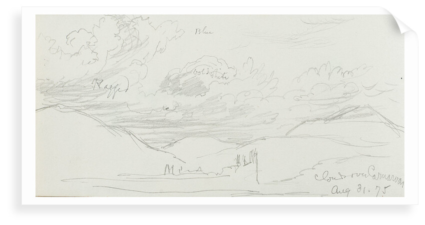 Sketch of clouds, with notes, inscribed 'Clouds over Canarvon' (on reverse) by John Brett