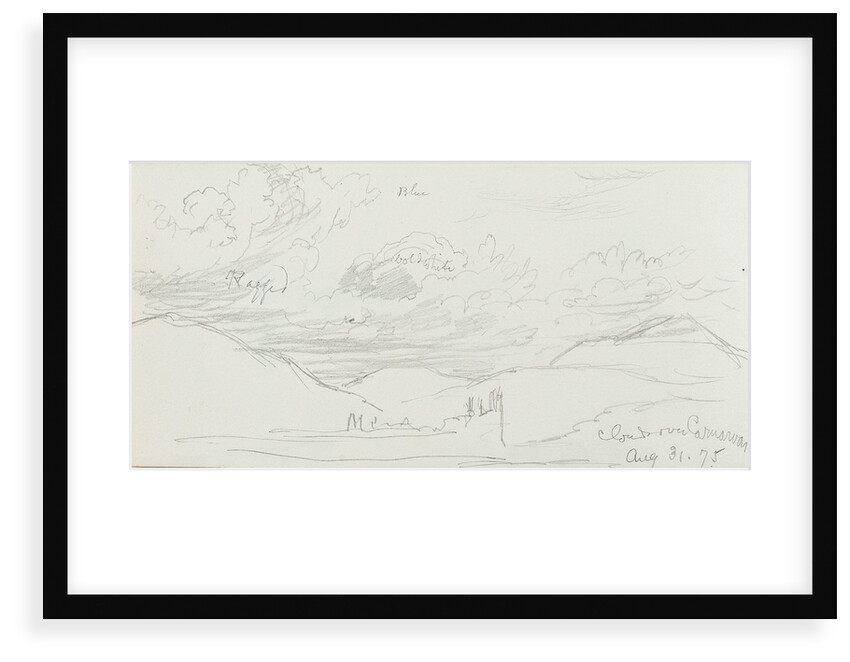 Sketch of clouds, with notes, inscribed 'Clouds over Canarvon' (on reverse) by John Brett