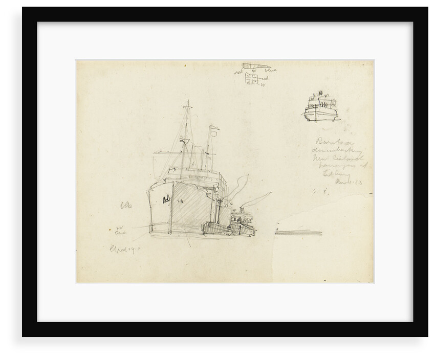 Sketch of Rotorua disembarking New Zealand passengers at Tilbury by Nelson Dawson