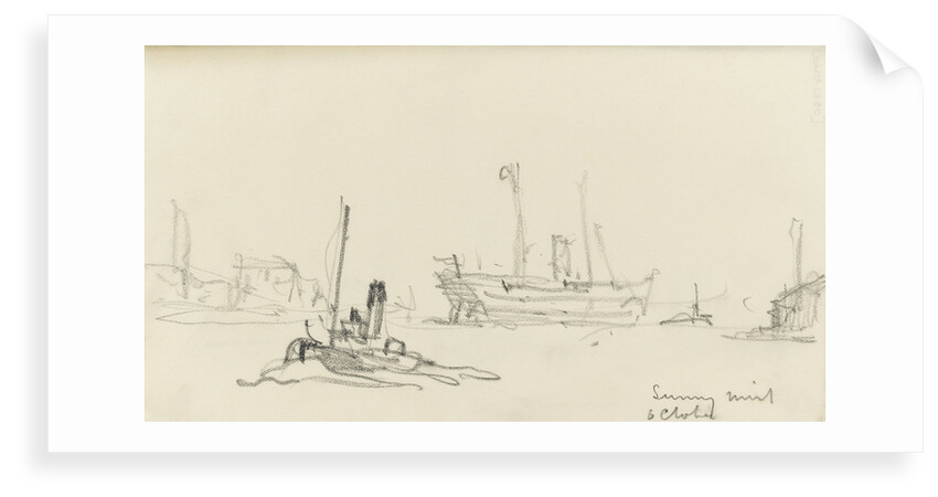Sketch of SS Inchmore and tug in Woolwich Reach (on reverse) by Nelson Dawson