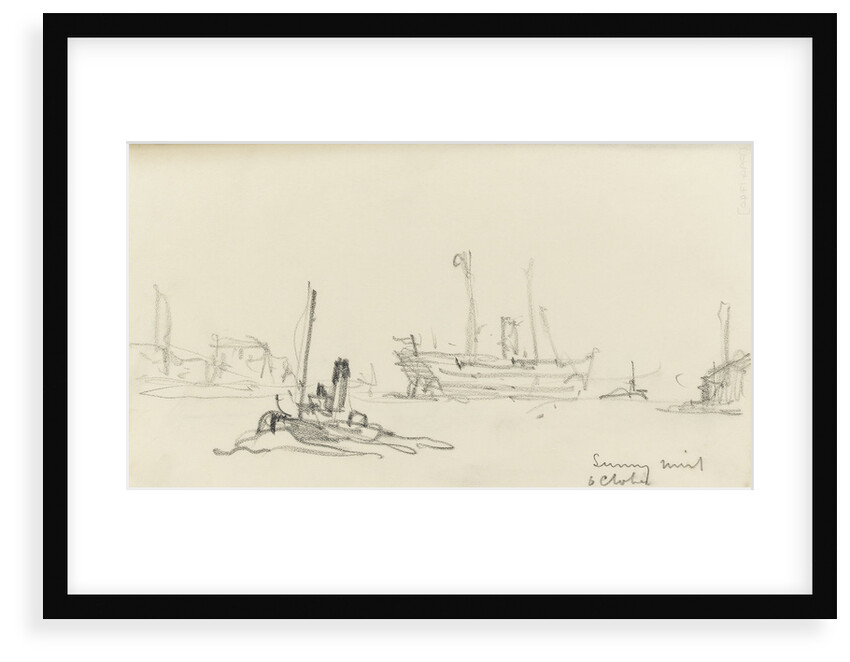 Sketch of SS Inchmore and tug in Woolwich Reach (on reverse) by Nelson Dawson
