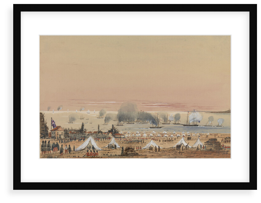 British Army encampment with a fleet off shore by Harry Edmund Edgell