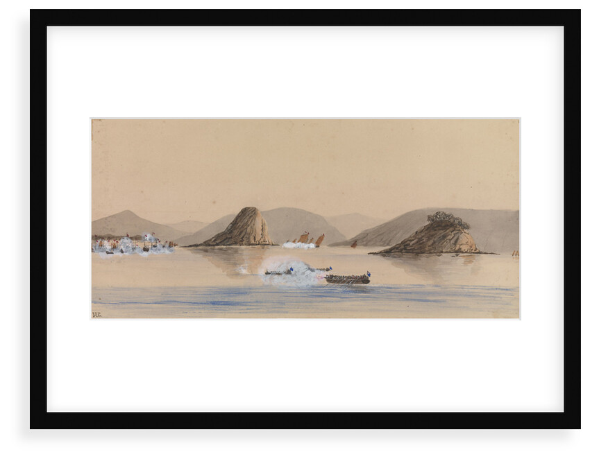 British boats in action with Chinese junks, Edgell Island Great West River 1857 by Harry Edmund Edgell