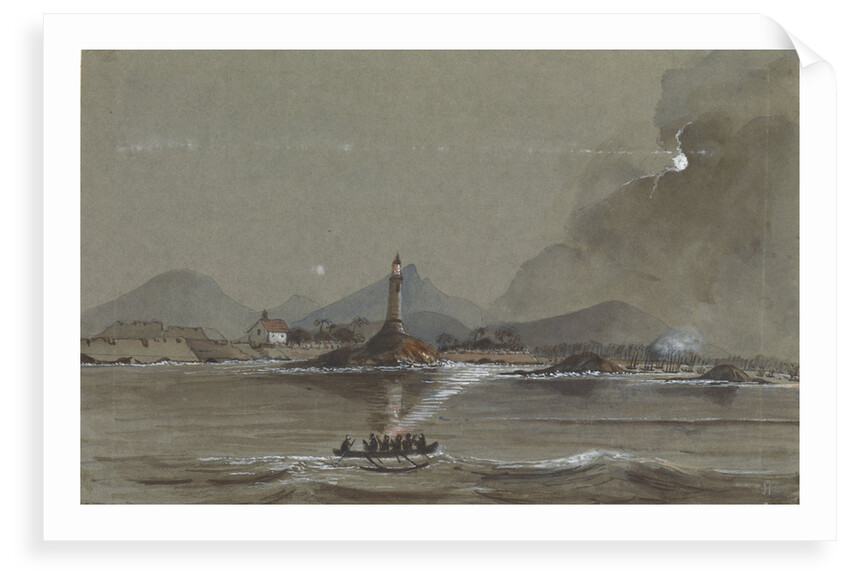 Moonlight scene of Lighthouse and Fort on Point de Galle Ceylon by Harry Edmund Edgell