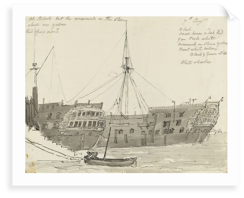 Two prison hulks at quayside by John Grieve