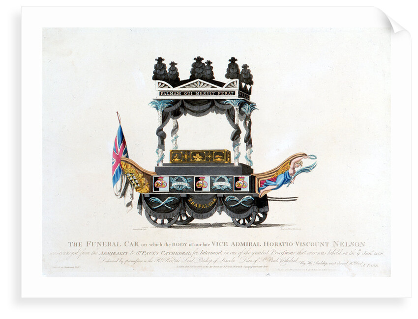 The Funeral Car on which the body of our late Vice Admiral Horatio Viscount Nelson was conveyed from the Admiralty to St Paul's Cathedral for Interment, in one of the greatet processions that ever was beheld, on the 9th Jany 1806 by Mcquin