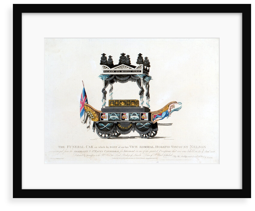 The Funeral Car on which the body of our late Vice Admiral Horatio Viscount Nelson was conveyed from the Admiralty to St Paul's Cathedral for Interment, in one of the greatet processions that ever was beheld, on the 9th Jany 1806 by Mcquin