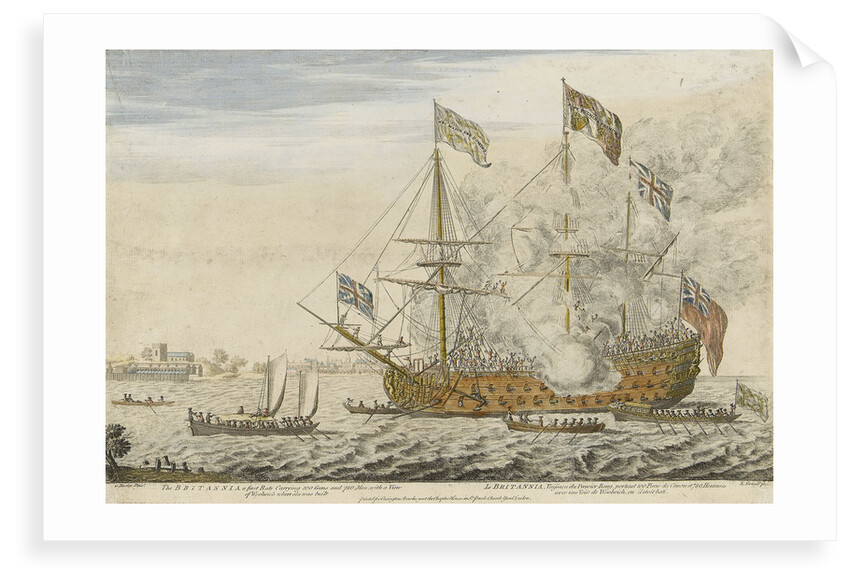 Brittannia' with a view of Woolwich, where she was built by Thomas Baston