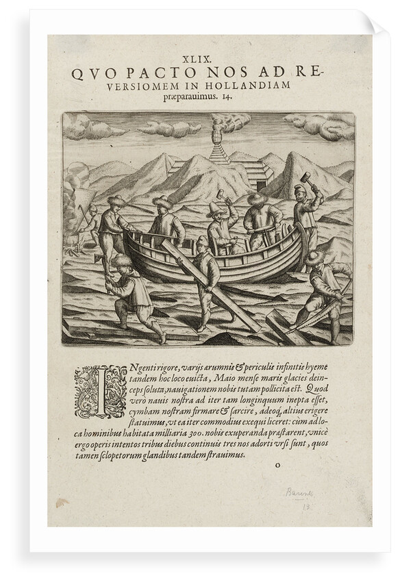 Willem Barents' voyage, May 1597. Rebuilding and strengthening the boat by Johannus Theodorus de Bry