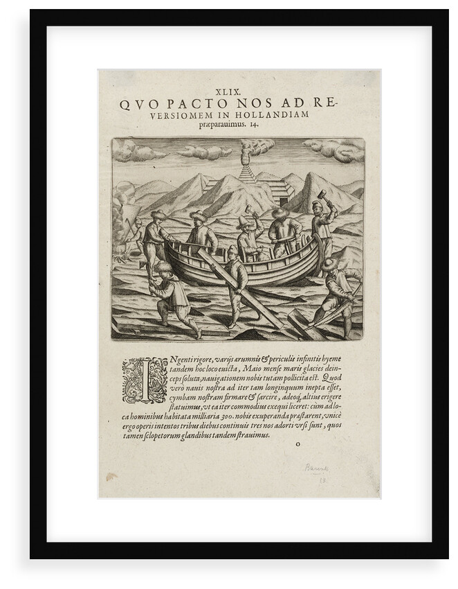 Willem Barents' voyage, May 1597. Rebuilding and strengthening the boat by Johannus Theodorus de Bry