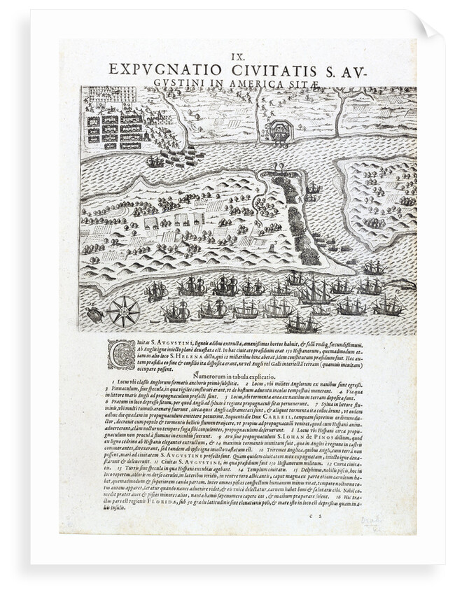 Drake's capture of St Augustine, Florida, May 1586 by Johannus Theodorus de Bry
