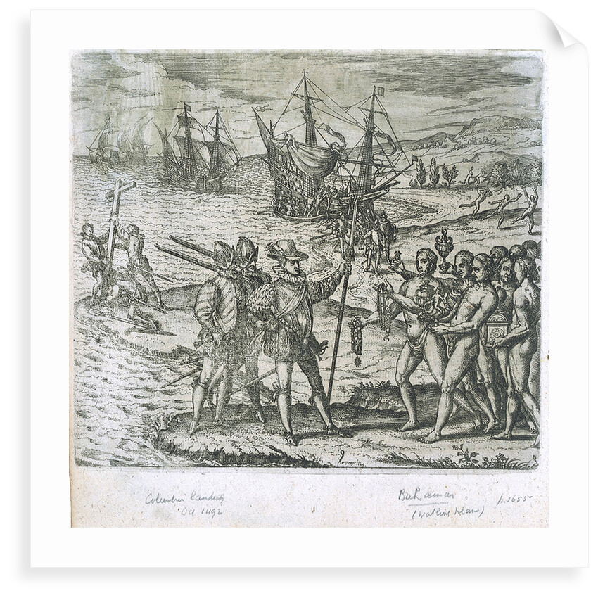 Christopher Columbus landing in 1492. Bahamas (Watling Island) by Gottfried