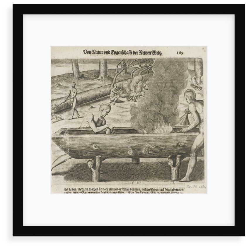 Natives hollowing tree trunks for boats, Florida 1564 by unknown
