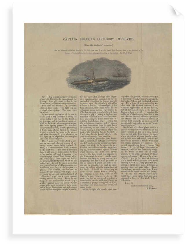 Captain Beadon's life-buoy improved (Lifeboats 12) by unknown