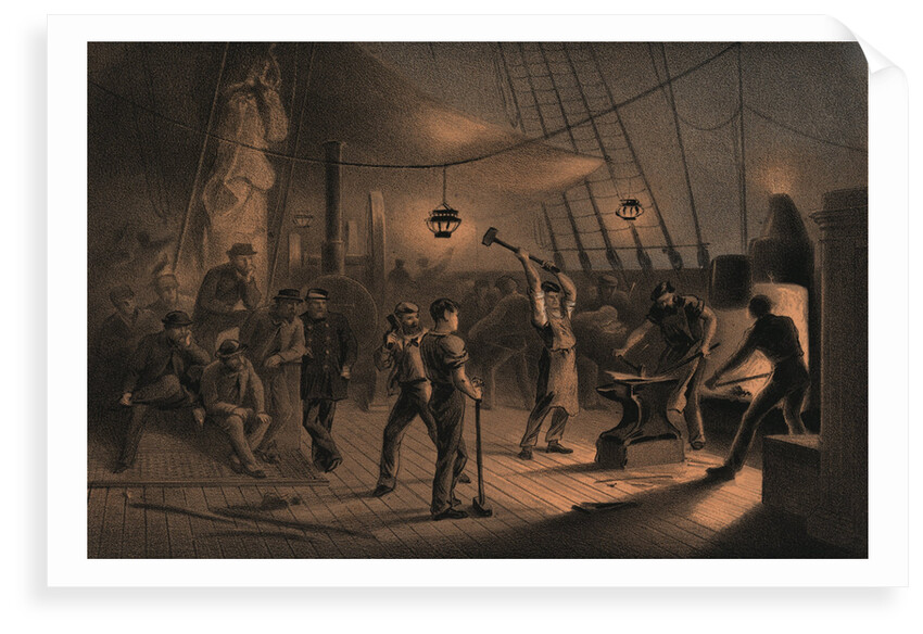 The forge on deck (of the 'Great Eastern') - night of August 9th preparing the iron plating for capstan by R. Dudley