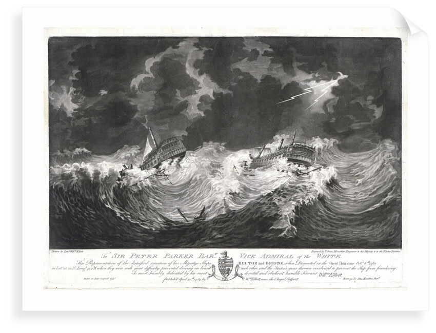 To Sir Peter Parker... This Representation of the distressed situation of his Majesty's Ships 'Hector' and 'Bristol' when dismasted in the Great Hurricane, Octr 6th, 1780... by... Willm Elliott by William Elliott